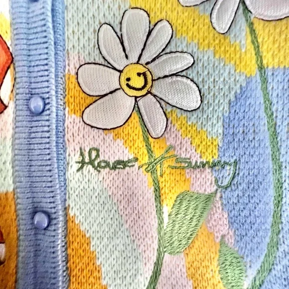House of Sunny Cardigan Mushroom Daisy Flower Rainbow Sunshine Long Sleeve Sz 10 - Picture 4 of 11